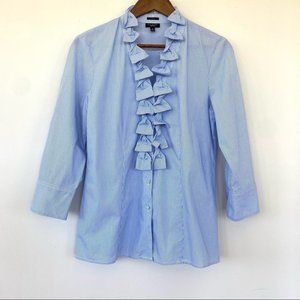 Talbots button down shirt with ruffle front, fitted, 3/4 length sleeves
